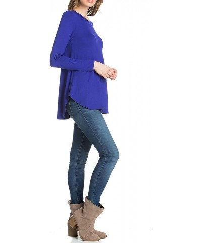 Plus Size Women's Long Sleeve Top Round Scoop Neck Casual Flowy Tunic Top Royal Blue $10.59 Tops