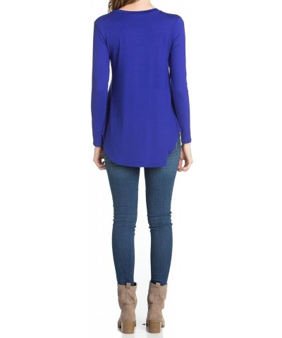 Plus Size Women's Long Sleeve Top Round Scoop Neck Casual Flowy Tunic Top Royal Blue $10.59 Tops