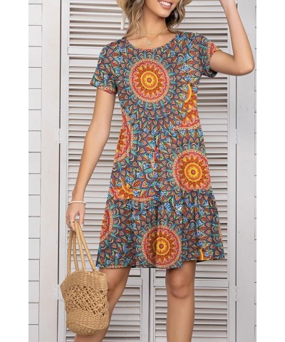 Women Summer Ruffle Loose Swing Casual Dress Za-yh1043 Boho Peacock Circle $12.00 Dresses