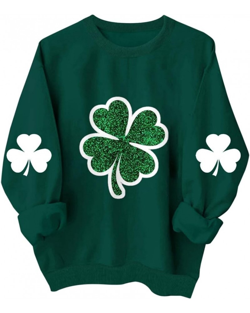 St. Patrick's Day Sweatshirt for Women Long Sleeve Casual Loose Pullover Tops Trendy Blouses Clover Graphic Shirts T33green L...