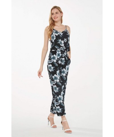 Matchable Family Hawaiian Luau Men Women Girl Boy Clothes in Midnight Bloom Women Women V Neck Jumpsuit $13.50 Tops