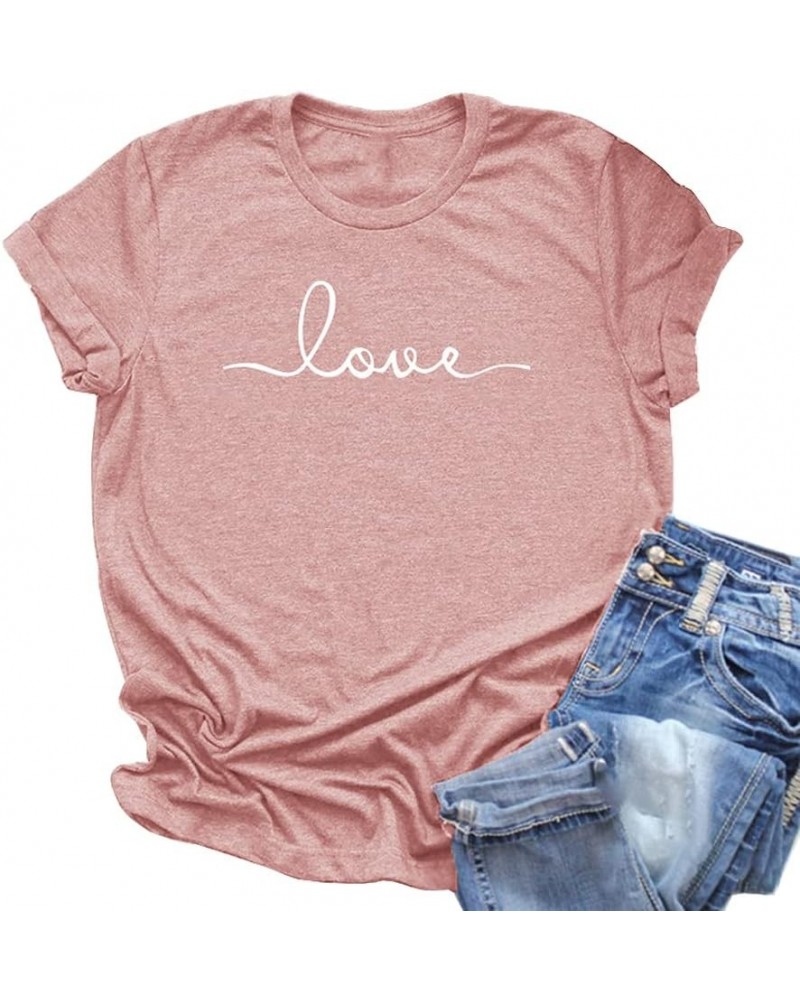 Women's T-Shirt Graphic Tees Love Printed Casual Short Sleeve Tops Summer Loose Fitted Top Light Pink $9.89 T-Shirts