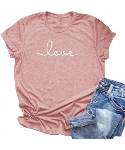 Women's T-Shirt Graphic Tees Love Printed Casual Short Sleeve Tops Summer Loose Fitted Top Light Pink $9.89 T-Shirts