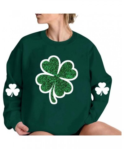 St. Patrick's Day Sweatshirt for Women Long Sleeve Casual Loose Pullover Tops Trendy Blouses Clover Graphic Shirts T33green L...