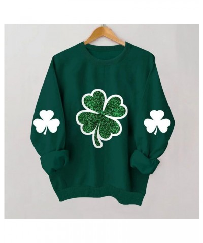 St. Patrick's Day Sweatshirt for Women Long Sleeve Casual Loose Pullover Tops Trendy Blouses Clover Graphic Shirts T33green L...