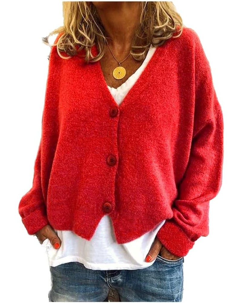 Cropped Cardigan Sweaters for Women Crochet Knit Shrug Open Front Cardigan Long Sleeve V-Neck Button Down Knit Tops A5-red $1...