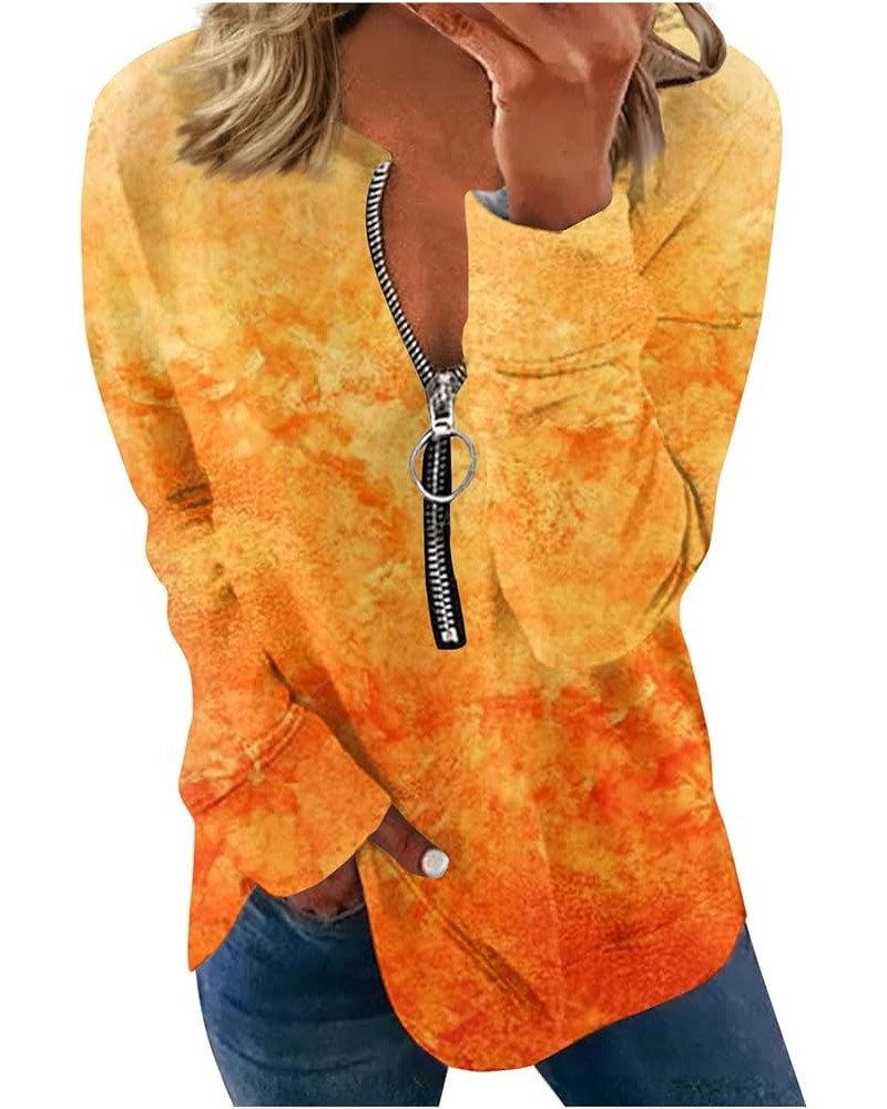 Long Sleeve T Shirt 1/4 Zip Strape Tops Blouses for Women Business Casual Fall Tunics 1-orange $7.34 Tops