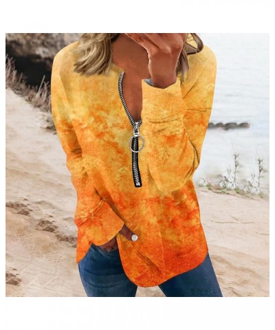 Long Sleeve T Shirt 1/4 Zip Strape Tops Blouses for Women Business Casual Fall Tunics 1-orange $7.34 Tops