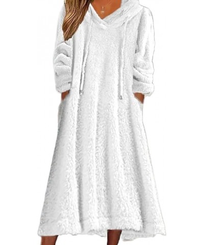 Womens Fall Winter Fuzzy Fleece Hooded Long Dress Plus Size Sherpa Long Sleeve Nightgown with Pockets White2 $15.58 Sleep & L...