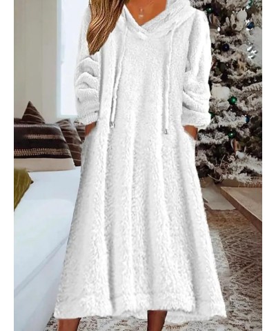 Womens Fall Winter Fuzzy Fleece Hooded Long Dress Plus Size Sherpa Long Sleeve Nightgown with Pockets White2 $15.58 Sleep & L...