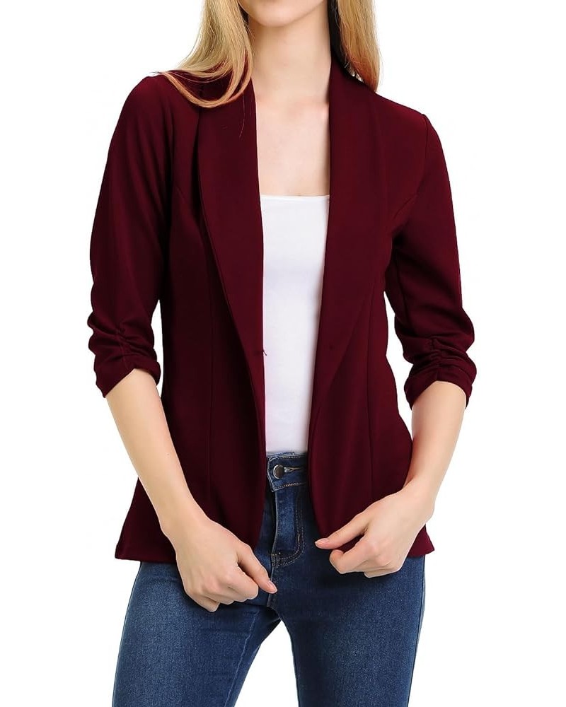 Women's 3/4 Ruched Sleeve Lightweight Work Office Blazer Jacket (S-3XL) Wine $14.70 Blazers