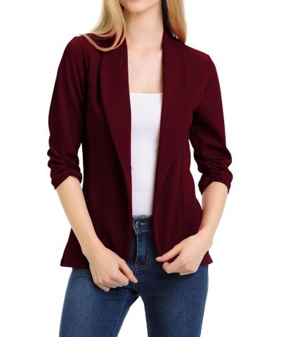 Women's 3/4 Ruched Sleeve Lightweight Work Office Blazer Jacket (S-3XL) Wine $14.70 Blazers