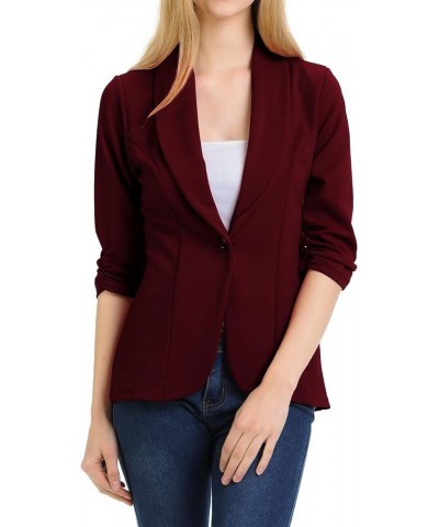 Women's 3/4 Ruched Sleeve Lightweight Work Office Blazer Jacket (S-3XL) Wine $14.70 Blazers