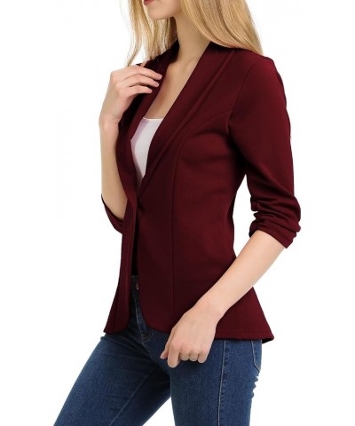 Women's 3/4 Ruched Sleeve Lightweight Work Office Blazer Jacket (S-3XL) Wine $14.70 Blazers