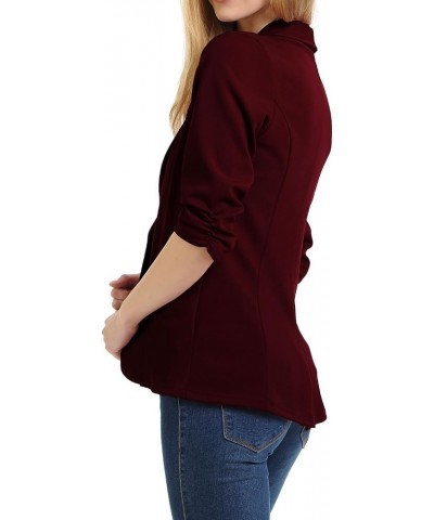 Women's 3/4 Ruched Sleeve Lightweight Work Office Blazer Jacket (S-3XL) Wine $14.70 Blazers