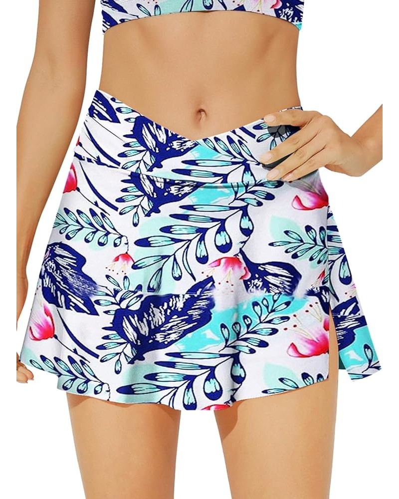 Women's High Waisted Swim Skirt Tummy Control Ruched Bikini Bottoms Blue Printed $15.53 Swimsuits