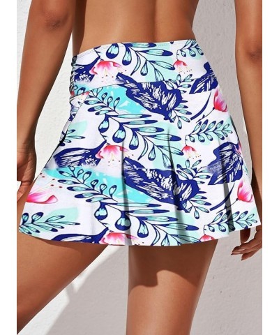 Women's High Waisted Swim Skirt Tummy Control Ruched Bikini Bottoms Blue Printed $15.53 Swimsuits