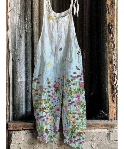 Jumpsuits For Women Casual Loose Summer Rompers Boho Floral Rompers Wide Leg Bib Overall with Pockets Womens Pants 40-flowers...