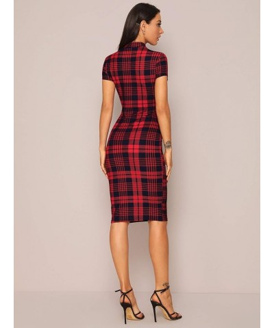 Women's Short Sleeve Gingham Bodycon Business Pencil Dress Red Plaid $20.16 Dresses