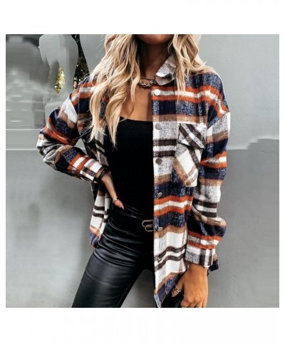 Shacket Jacket Women Casual Plaid Wool Blend Long Sleeve Coat Button Down Pockets Flannel Lapel Jacket 05♛blue $8.78 Jackets