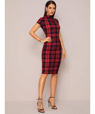 Women's Short Sleeve Gingham Bodycon Business Pencil Dress Red Plaid $20.16 Dresses