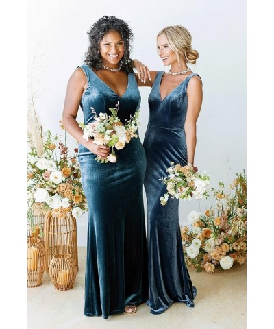 V-Neck Velvet Bridesmaid Dress for Women Long Mermaid Maxi Formal Dresses Olive Green $30.00 Dresses