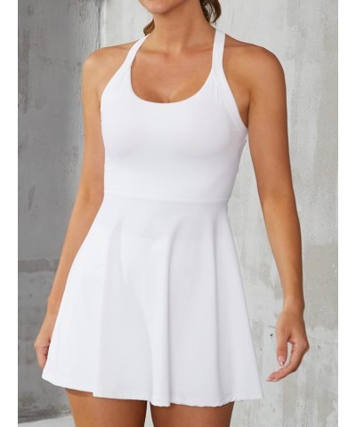 Tennis Dress with Built-in Bra & Shorts Backless Cut Out Twisted Side Pocket 2-in-1 Barre Ballet Dance Dress White $23.79 Act...