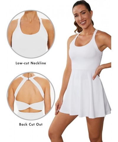 Tennis Dress with Built-in Bra & Shorts Backless Cut Out Twisted Side Pocket 2-in-1 Barre Ballet Dance Dress White $23.79 Act...