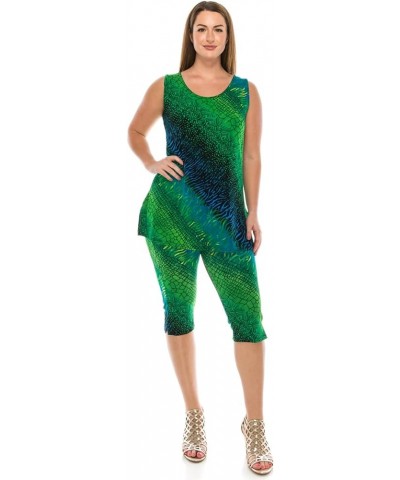 Women's 2 Piece Set – Stretchy Sleeveless Tank Top and Capri Pants with Side Slit Casual Outfit W182 Green $28.50 Suits