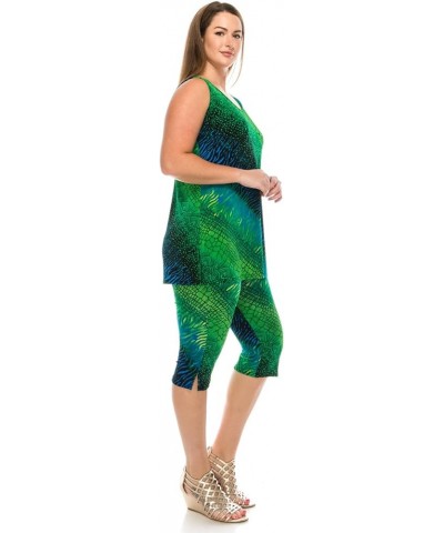 Women's 2 Piece Set – Stretchy Sleeveless Tank Top and Capri Pants with Side Slit Casual Outfit W182 Green $28.50 Suits