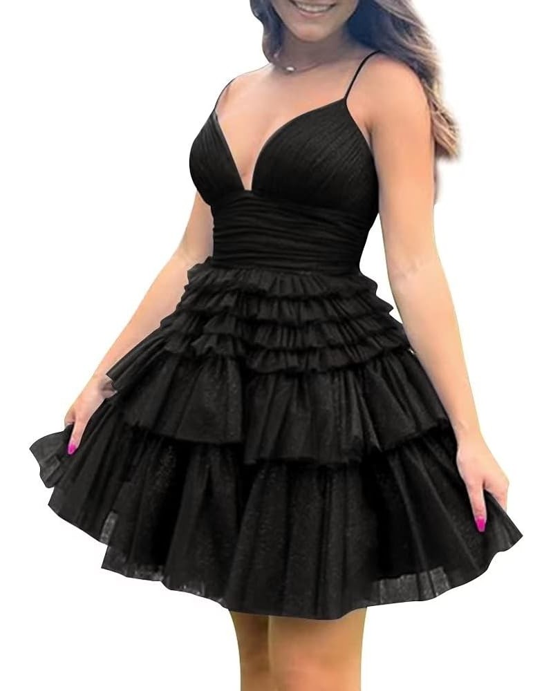 Spaghetti Straps V-Neck Tulle Homecoming Dresses Prom Dress Short Mini Party Dresses Cocktail Dresses for Teens Black $48.59 ...