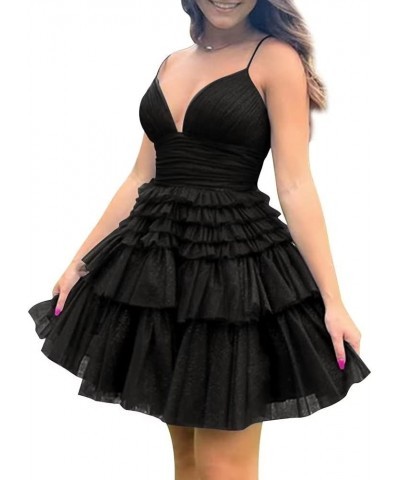 Spaghetti Straps V-Neck Tulle Homecoming Dresses Prom Dress Short Mini Party Dresses Cocktail Dresses for Teens Black $48.59 ...