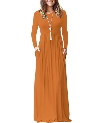 Women Long Sleeve Loose Plain Maxi Dresses Casual Long Dresses with Pockets 01-caramel $19.92 Dresses