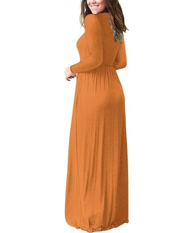 Women Long Sleeve Loose Plain Maxi Dresses Casual Long Dresses with Pockets 01-caramel $19.92 Dresses