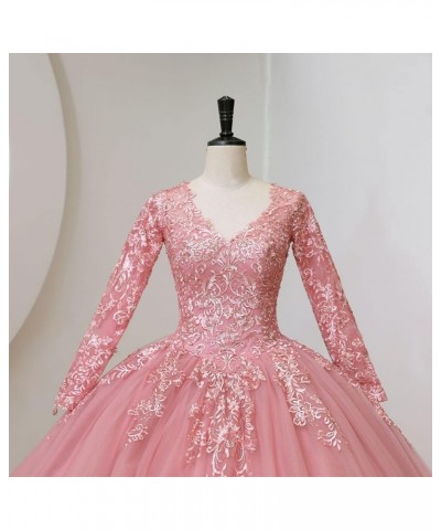 Juniors' Long Sleeve Quinceanera Dresses V Neck Puffy Ball Gown Sweet 16 Lace Prom Dresses for Teens Orange $43.23 Dresses