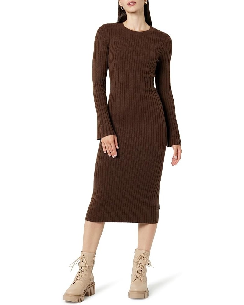 Women's Fernanda Bell Sleeve Ribbed Sweater Dress Coffee Bean $31.73 Sweaters