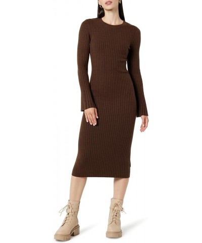 Women's Fernanda Bell Sleeve Ribbed Sweater Dress Coffee Bean $31.73 Sweaters