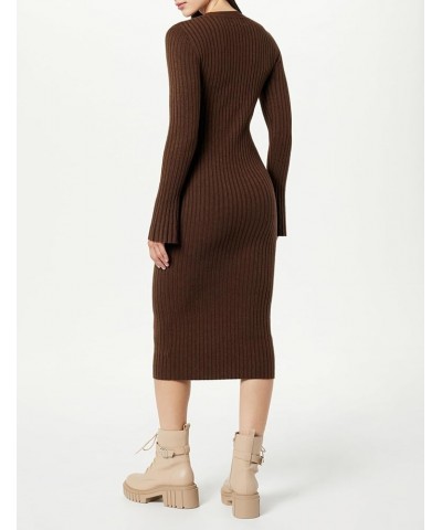 Women's Fernanda Bell Sleeve Ribbed Sweater Dress Coffee Bean $31.73 Sweaters