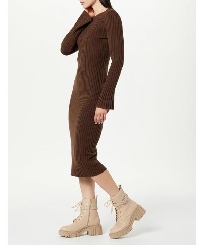 Women's Fernanda Bell Sleeve Ribbed Sweater Dress Coffee Bean $31.73 Sweaters