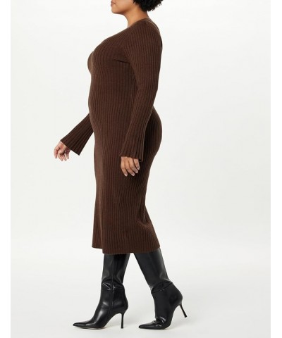 Women's Fernanda Bell Sleeve Ribbed Sweater Dress Coffee Bean $31.73 Sweaters