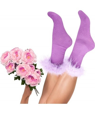 Novelty Ruffle Crew Socks Crazy Silly Feather Cuffs Cotton Long Ankle Socks Funny Birthday Gifts for Women Teen Girls Purple ...