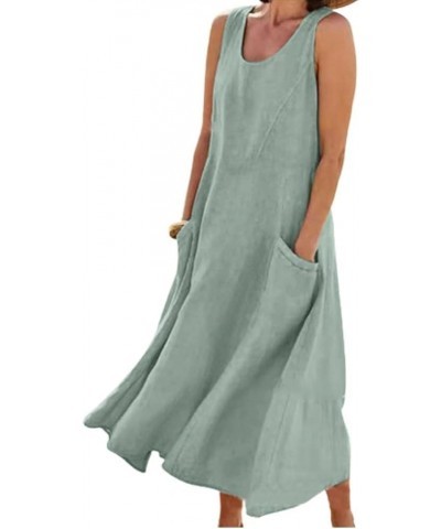 Linen Dress for Women Summer Sleeveless Solid Casual Baggy Flowy Maxi Dresses with Pockets Green Linen Dress $19.03 Dresses