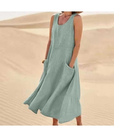 Linen Dress for Women Summer Sleeveless Solid Casual Baggy Flowy Maxi Dresses with Pockets Green Linen Dress $19.03 Dresses