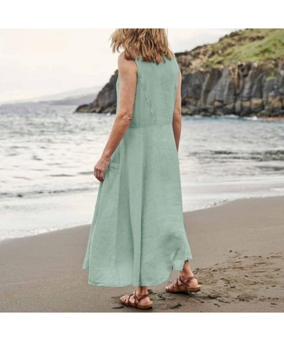 Linen Dress for Women Summer Sleeveless Solid Casual Baggy Flowy Maxi Dresses with Pockets Green Linen Dress $19.03 Dresses