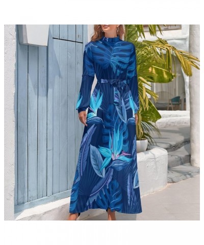 Women's Long Sleeve Maxi Dress Casual High Waist Collar Casual Loose Dress Evening Party Wedding Guest Dress Paradise Flower ...