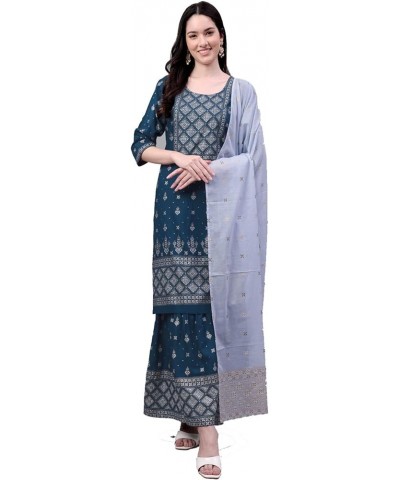 Women Party Wear Rayon Bout Neck Kurta and Sharara With Dupatta Sky Blue $27.55 Tops