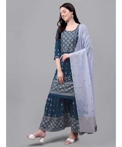 Women Party Wear Rayon Bout Neck Kurta and Sharara With Dupatta Sky Blue $27.55 Tops