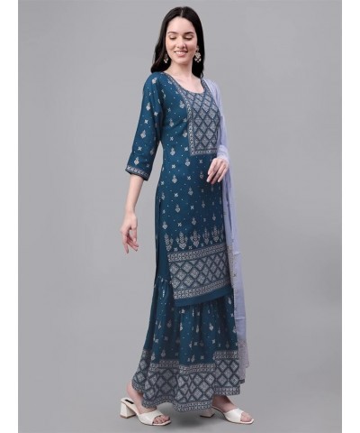 Women Party Wear Rayon Bout Neck Kurta and Sharara With Dupatta Sky Blue $27.55 Tops