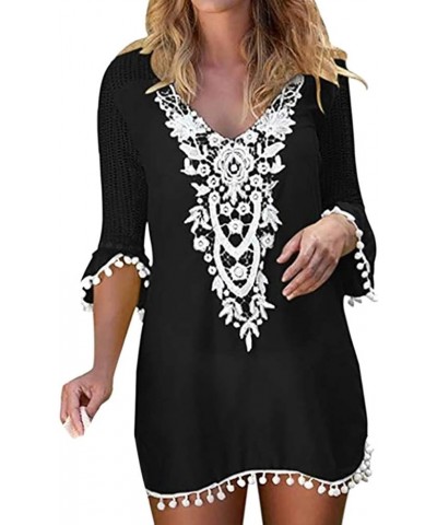 Cover Ups for Swimwear Women Dress,Crochet Tassel V Neck Swimsuit Beach Coverup Dress Bikini Cover Ups for Swimwear Black $7....