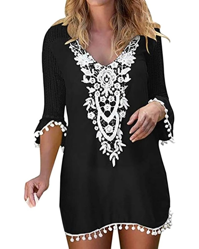 Cover Ups for Swimwear Women Dress,Crochet Tassel V Neck Swimsuit Beach Coverup Dress Bikini Cover Ups for Swimwear Black $7....